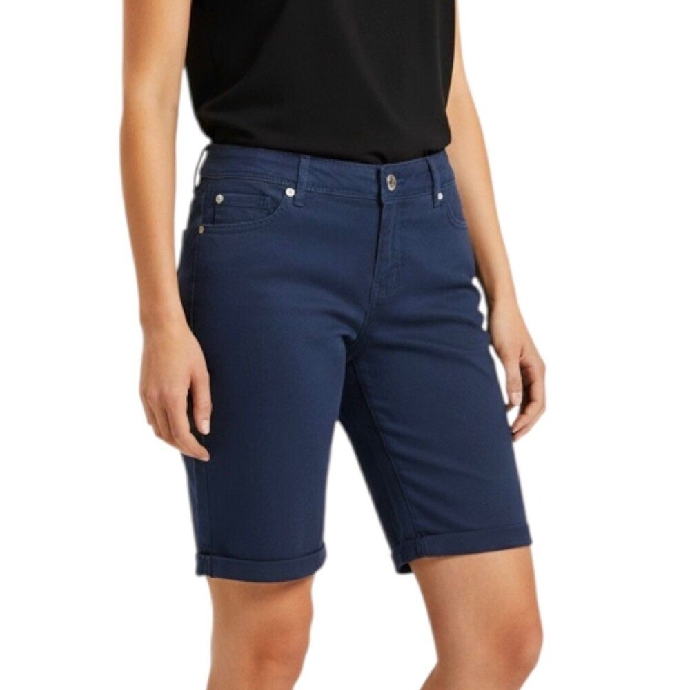 CHAPS Jeans Women's Mid Rise Classic Roll Cuff Bermuda Shorts Size 4/27 Navy